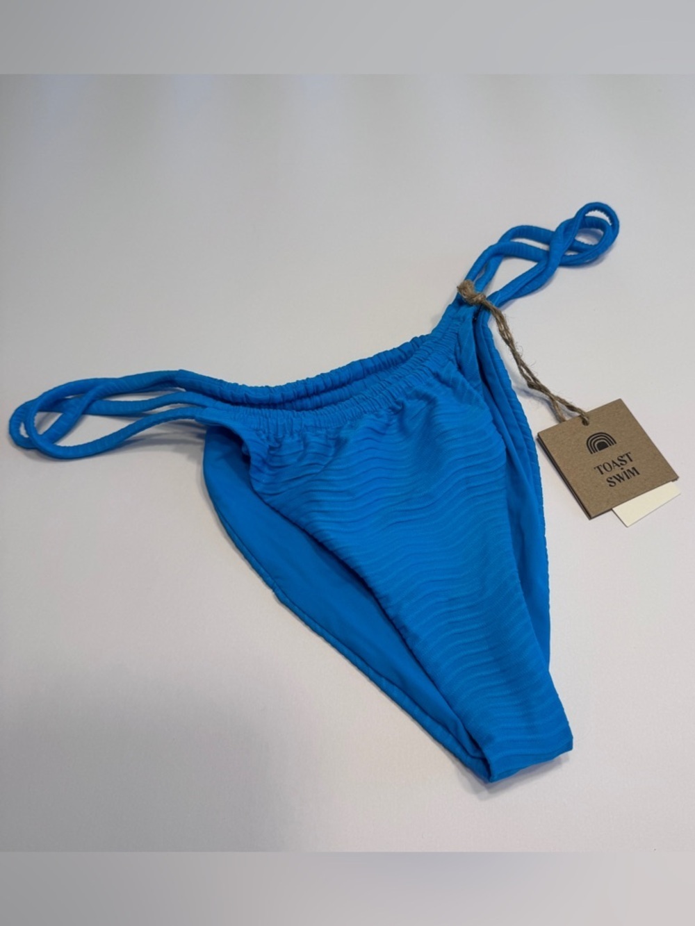 Toast Swim Tunnel Bikini Bottom XL Ocean Blue Textured Tie Side High Cut